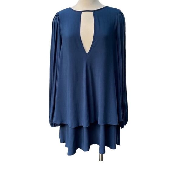 Free People Long Sleeve Keyhole Neck Blue Beck Layered Swing Dress. Size Small - Picture 5 of 10